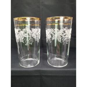 Bartlett Collins 806 Etched Clear Glass Gold Trim 8oz Flat Tumblr Set of 2